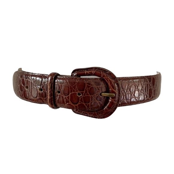 American Vintage Accessories - Vintage HARTMANS Genuine Leather Brown Croc Embossed Belt Women Size M